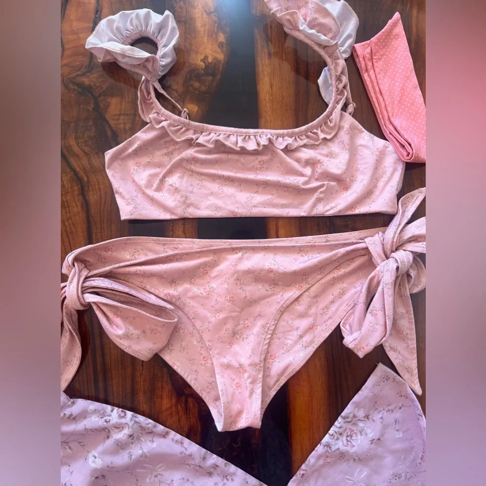 Love Shack Fancy Swim size small women’s guava palm bikini set gently loved - Picture 1 of 16